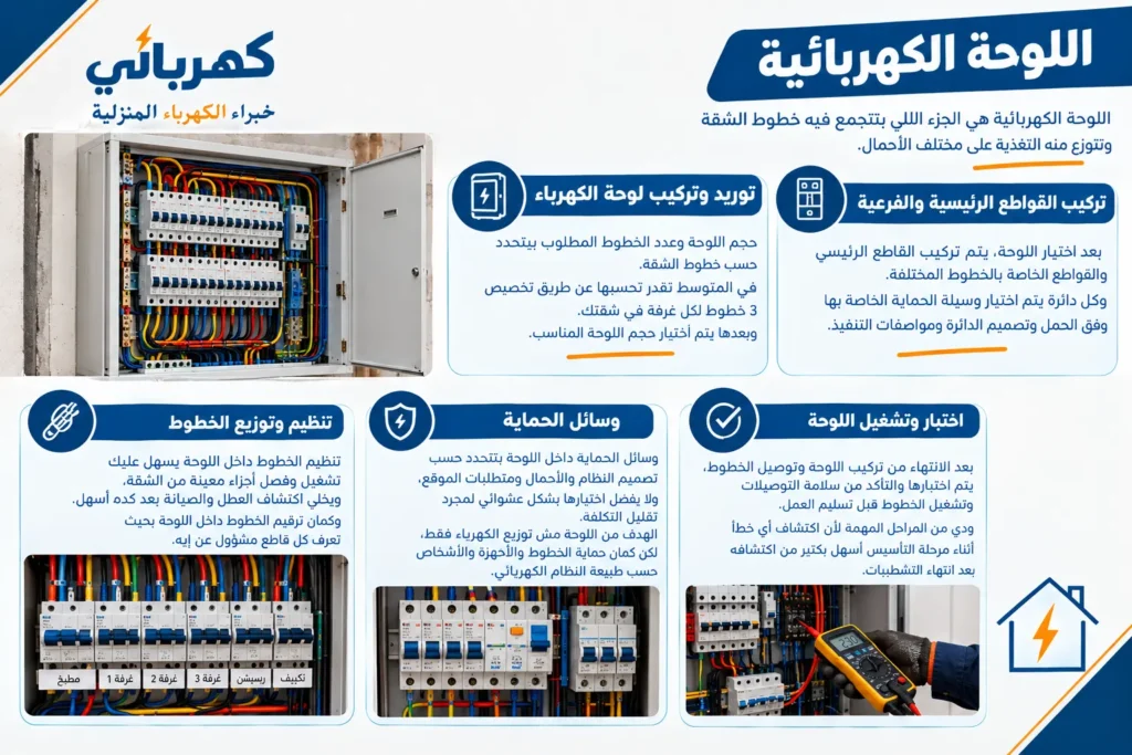 اللوحة الكهربائية - دليل تأسيس كهرباء المنازل بنود تأسيس كهرباء شقتك
