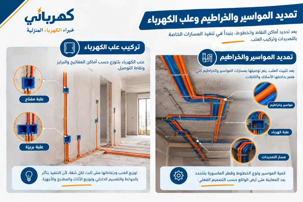 تمديد المواسير والخراطيم وعلب الكهرباء - دليل تأسيس كهرباء المنازل بنود تأسيس كهرباء شقتك